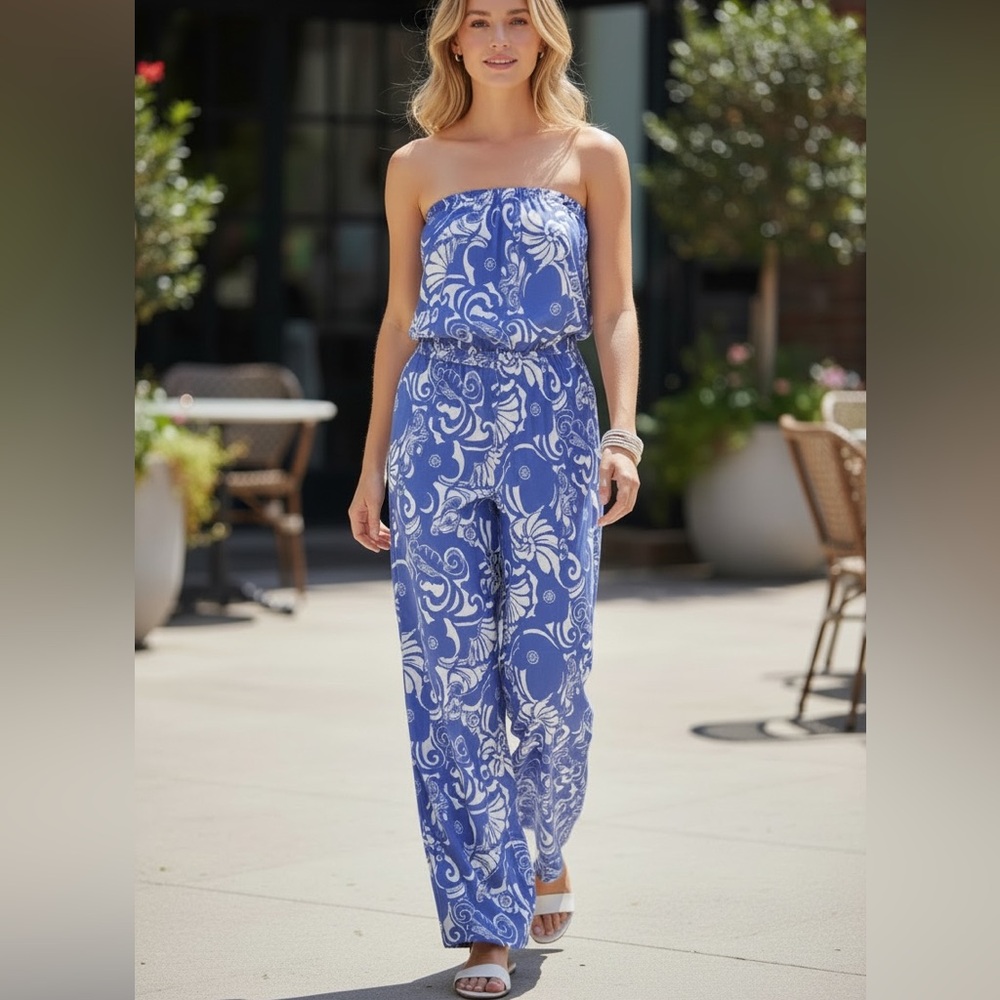 Lilly Pulitzer Farrah Jumpsuit | Spectrum Blue Tide Pools | Size Small